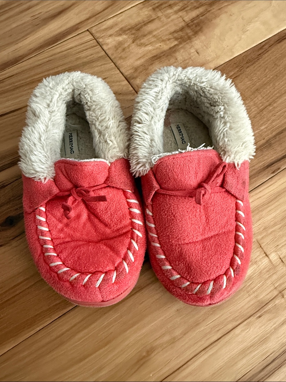 Cozy Coral Kids Moccasin Slippers with Faux Fur Lining